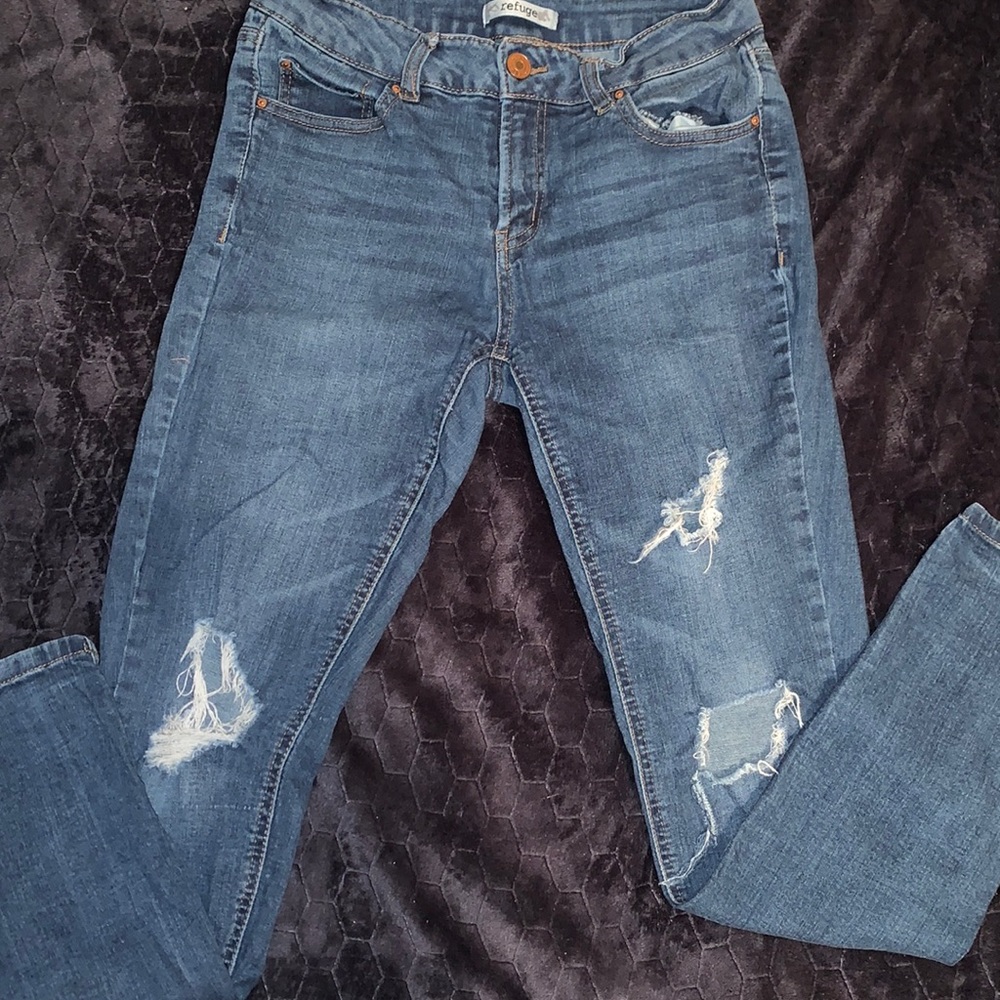High-Waisted Ripped Jeans
